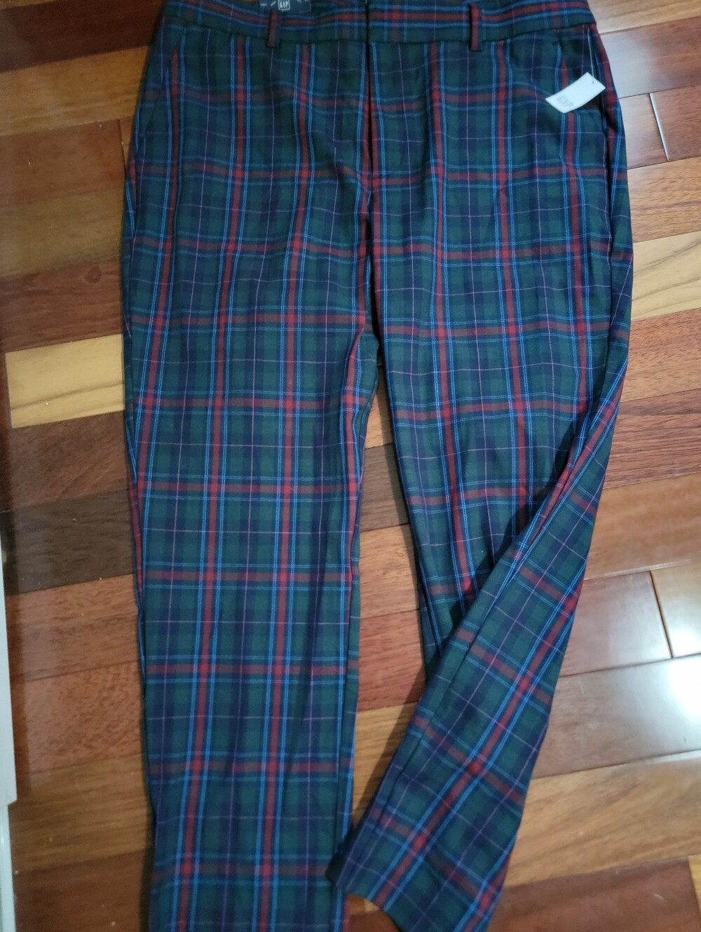 GAP Plaid Straight Leg Pants in Green and Red